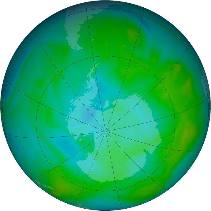 Antarctic ozone map for 02 January 2013